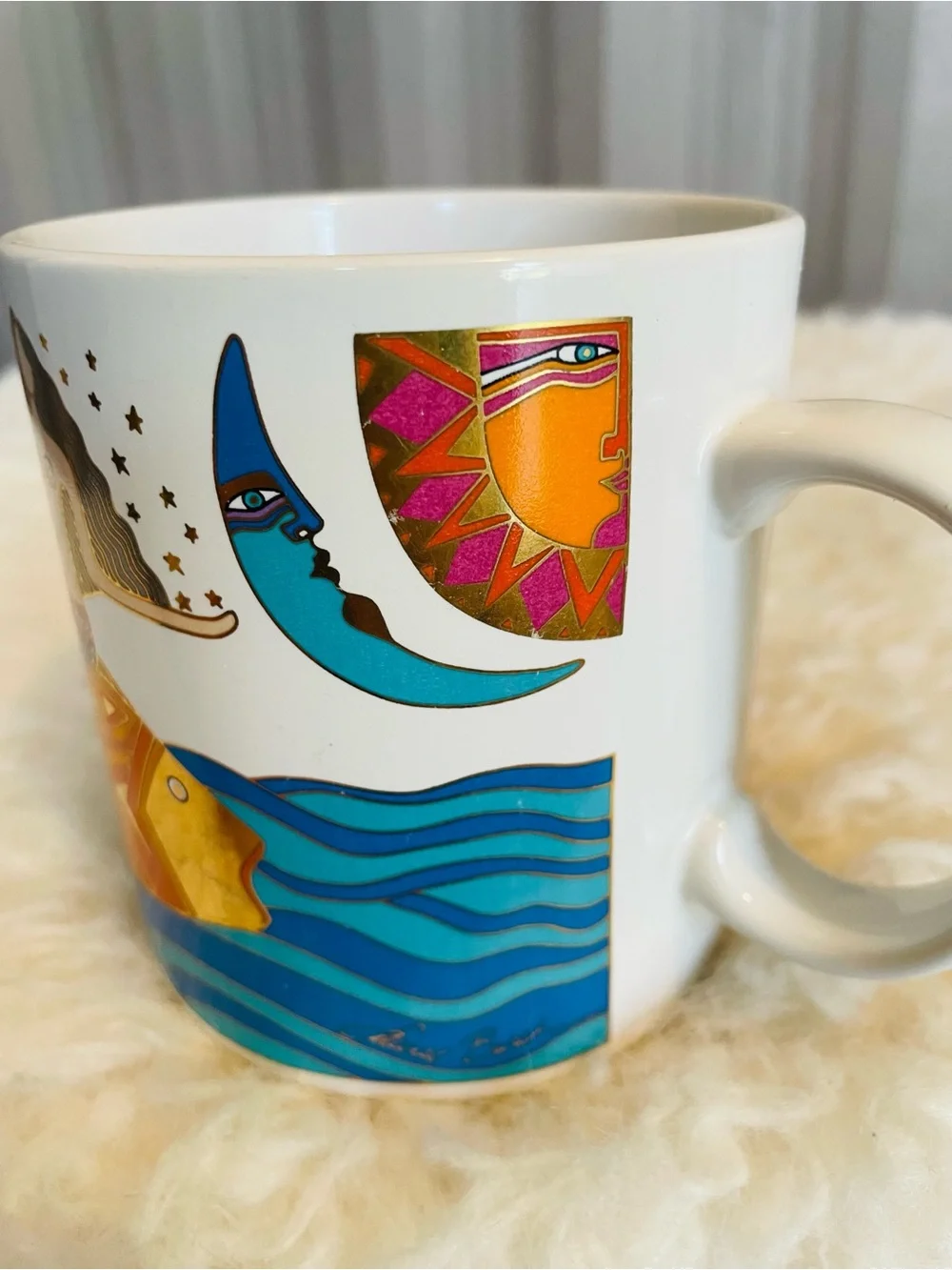 VTG Laurel Burch Sea Goddess Coffee Mug Cup Mermaid Gold Fish Moon Sun Seahorse